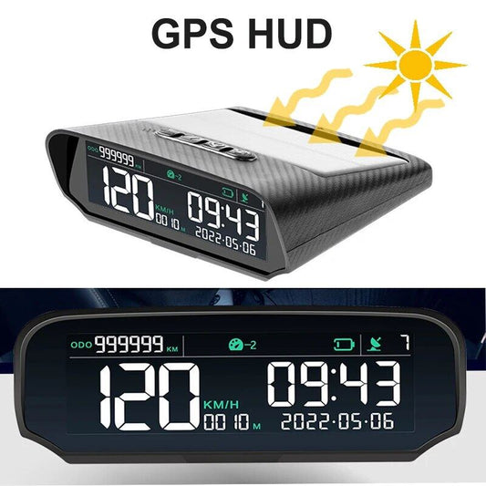 Solar Car HUD GPS Head-Up Display Digital Clock Speedometer Over-Speed Alarm