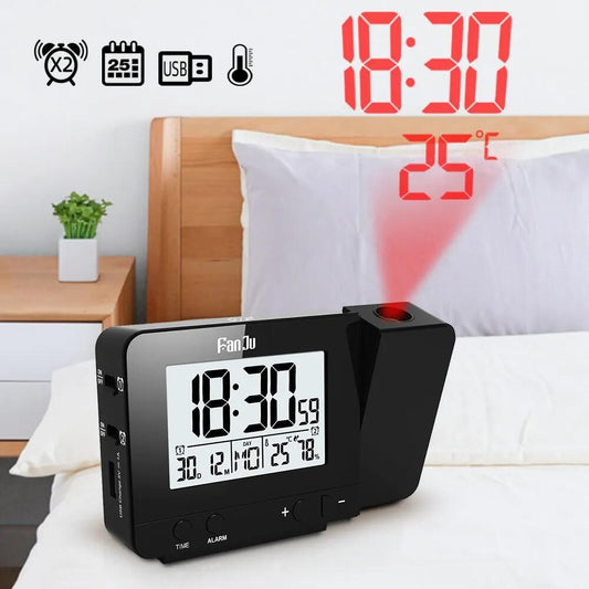 Alarm Clock Digital Watch Wall Projector Desk Table Led Clock